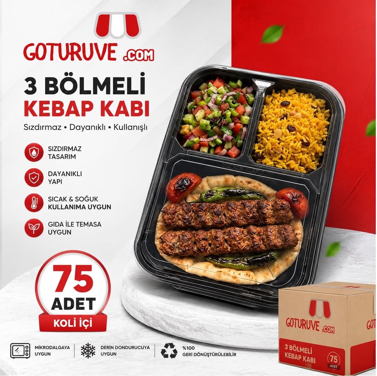 KEBAP KABI&YEMEK KABI 3 BÖLMELİ  75 ADET