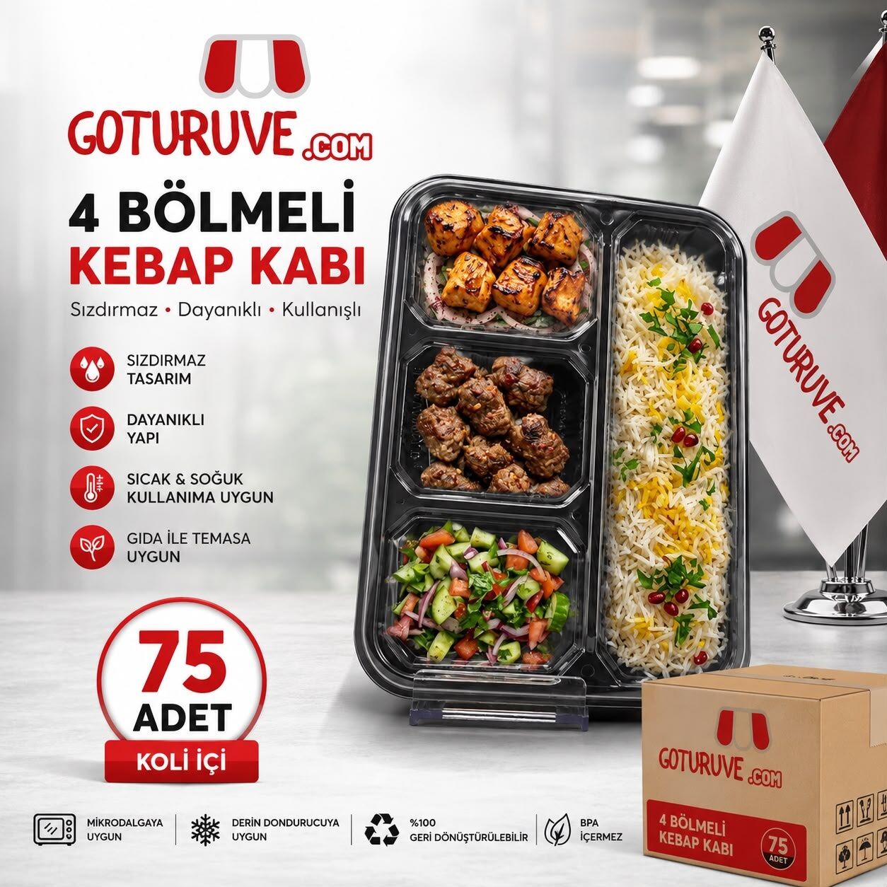 DÖRT BÖLME KEBAP KABI SİYAH  75 ADET