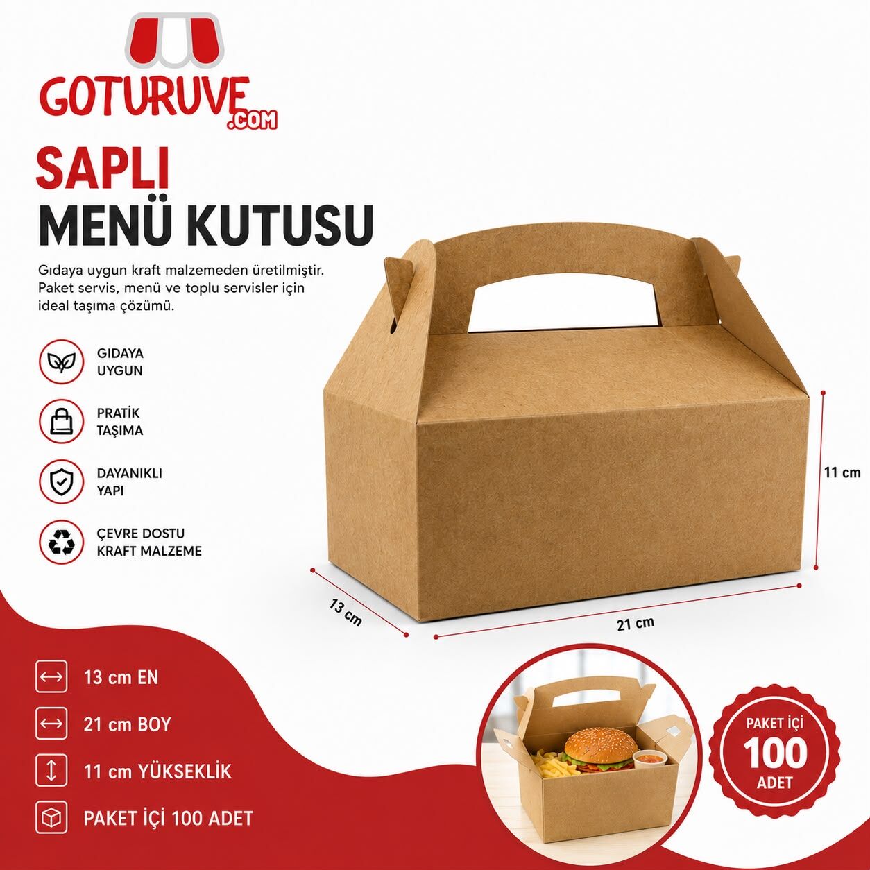 HAMBURGER&MENÜ KUTUSU SAPLI 100 ADET